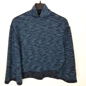 Free People Women Sunny Days Marled Funnel Neck Boxy Sweater Sz S Blue